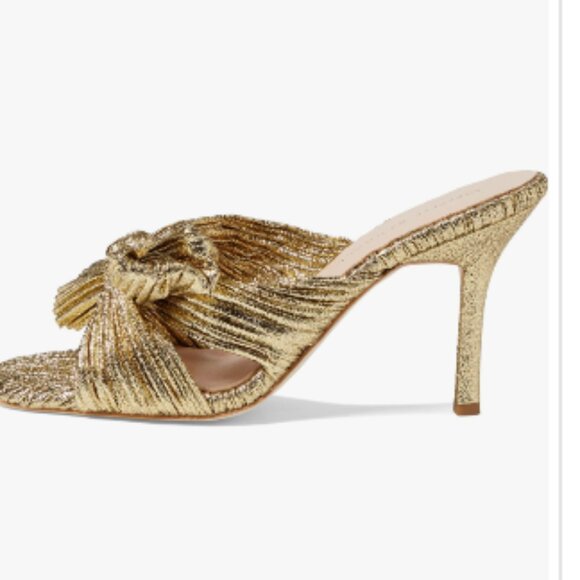 Loeffler Randall Claudia Pleated Bow Stiletto Heel Mule Oro Gold 7 New - Picture 5 of 6